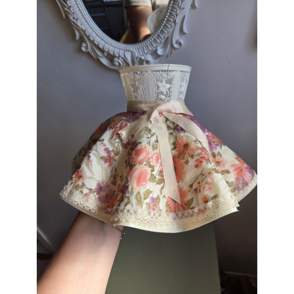 Vintage Floral Boudoir Lamp Shade Clip On Ruffled Fabric Lace Plastic Collar